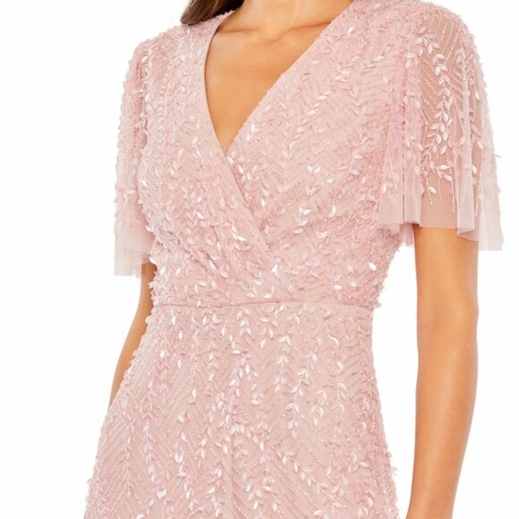 NWT $598 Size 6 Mac Duggal Beaded Butterfly Sleeve Dress - Rose - Picture 2 of 5